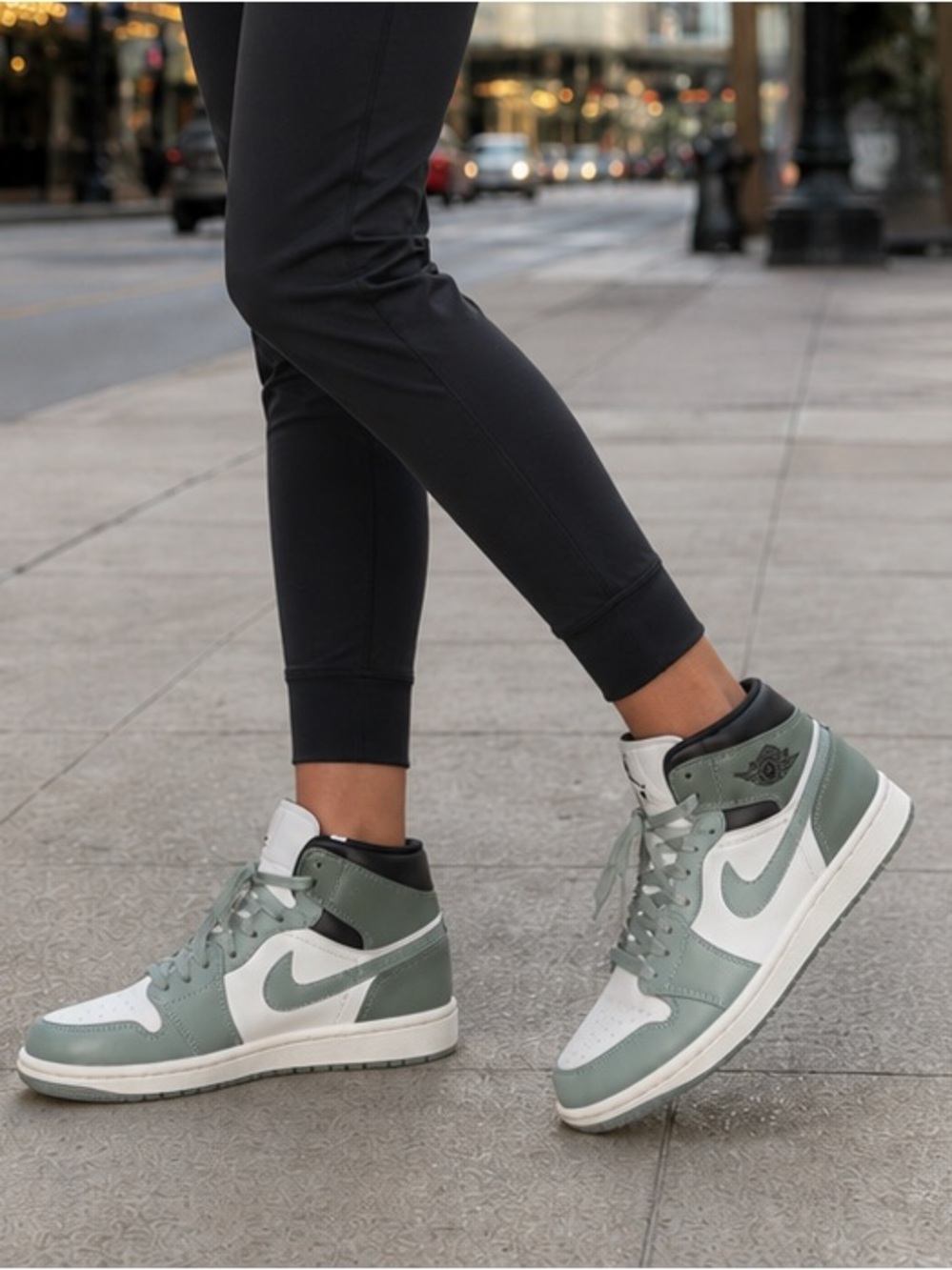 Nike Air Jordan 1 Mid 'Jade Smoke' Black White Shoes Women's (BQ6472 130) Sz 8